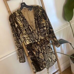 Retrofete | Eleanor Velvet Snake-Print Cocktail Dress | Gold Snake | Sz S